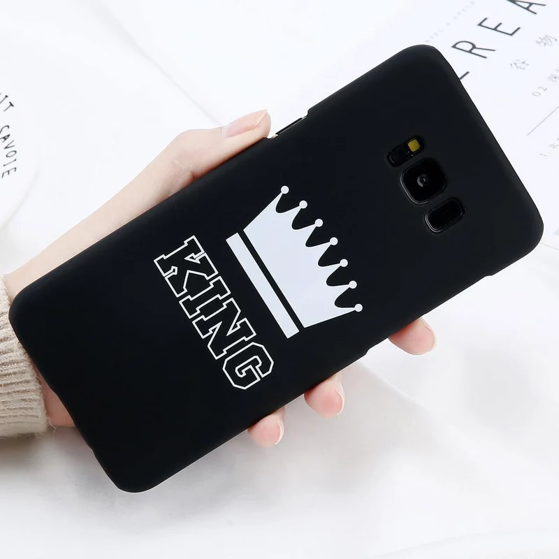 USLION Matte Hard PC Case For Samsung Galaxy S7 Edge S8 S9 Plus KING Queen Crown Letter Cover Phone Cases For Samsung Note 8