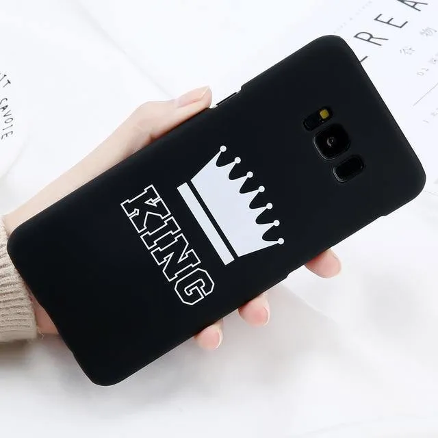 USLION Matte Hard PC Case For Samsung Galaxy S7 Edge S8 S9 Plus KING Queen Crown Letter Cover Phone Cases For Samsung Note 8