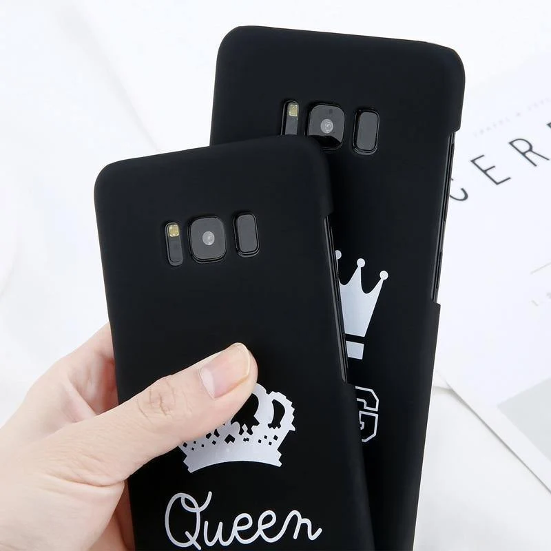 USLION Matte Hard PC Case For Samsung Galaxy S7 Edge S8 S9 Plus KING Queen Crown Letter Cover Phone Cases For Samsung Note 8