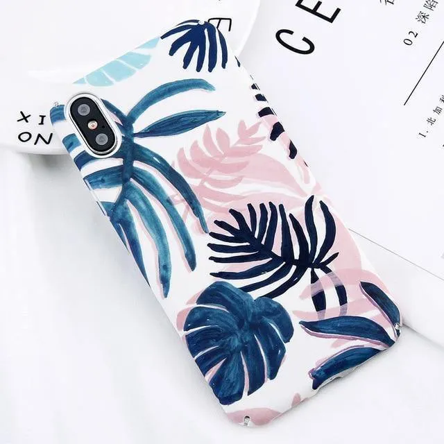 USLION Candy Color Leaf Case For iPhone XR XS MAX X Green Cactus Flower Phone Cases For iPhone 8 7 6 6S Plus Hard PC Full Cover