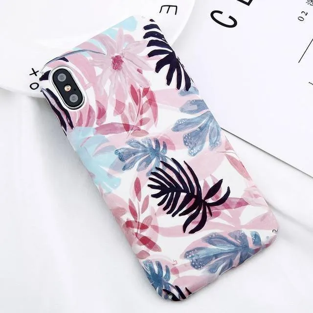 USLION Candy Color Leaf Case For iPhone XR XS MAX X Green Cactus Flower Phone Cases For iPhone 8 7 6 6S Plus Hard PC Full Cover
