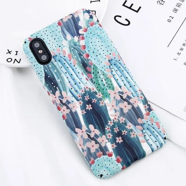 USLION Candy Color Leaf Case For iPhone XR XS MAX X Green Cactus Flower Phone Cases For iPhone 8 7 6 6S Plus Hard PC Full Cover