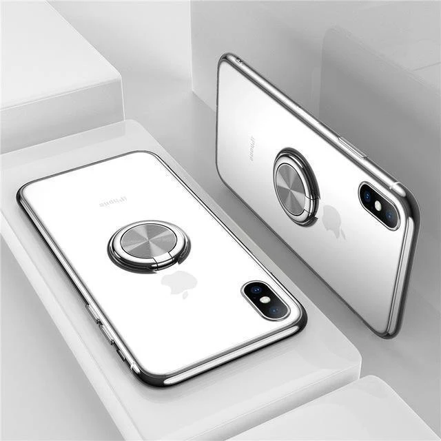 USLION Clear Case For iPhone 7 8 Plus XR XS Max X Hide Ring Stand Holder Transparent Phone Cases for iPhone 6 6s Plus Soft Cover