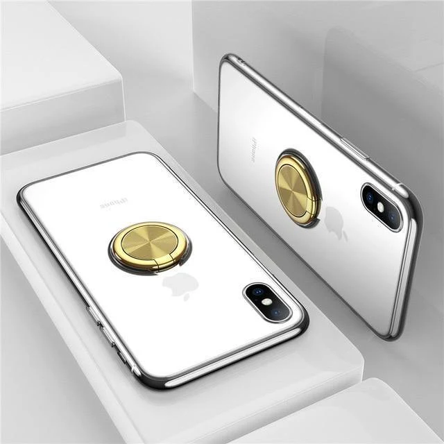USLION Clear Case For iPhone 7 8 Plus XR XS Max X Hide Ring Stand Holder Transparent Phone Cases for iPhone 6 6s Plus Soft Cover