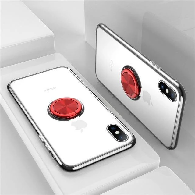 USLION Clear Case For iPhone 7 8 Plus XR XS Max X Hide Ring Stand Holder Transparent Phone Cases for iPhone 6 6s Plus Soft Cover