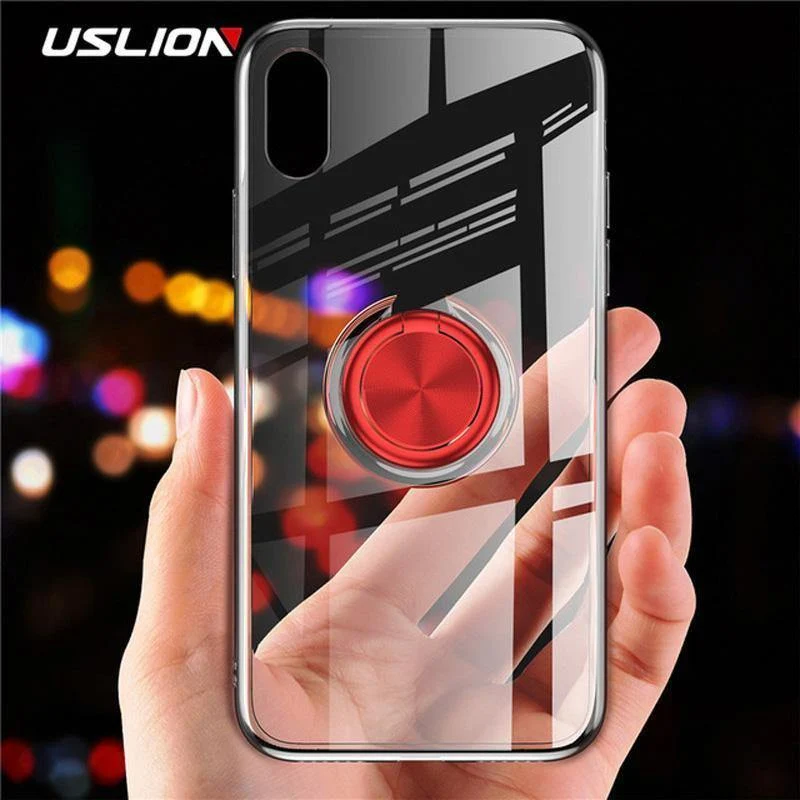 USLION Clear Case For iPhone 7 8 Plus XR XS Max X Hide Ring Stand Holder Transparent Phone Cases for iPhone 6 6s Plus Soft Cover