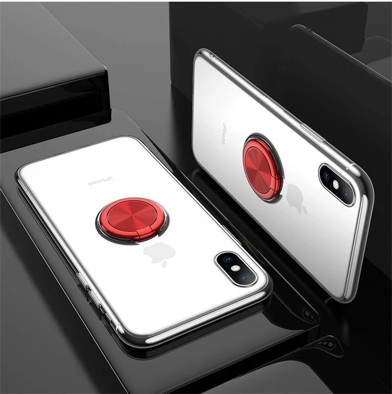 USLION Clear Case For iPhone 7 8 Plus XR XS Max X Hide Ring Stand Holder Transparent Phone Cases for iPhone 6 6s Plus Soft Cover