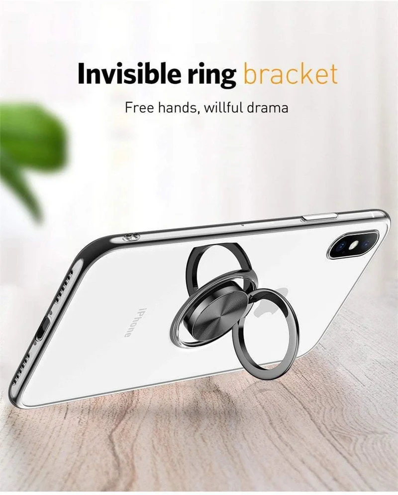USLION Clear Case For iPhone 7 8 Plus XR XS Max X Hide Ring Stand Holder Transparent Phone Cases for iPhone 6 6s Plus Soft Cover