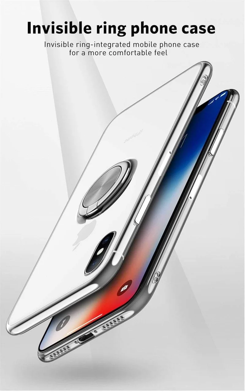 USLION Clear Case For iPhone 7 8 Plus XR XS Max X Hide Ring Stand Holder Transparent Phone Cases for iPhone 6 6s Plus Soft Cover