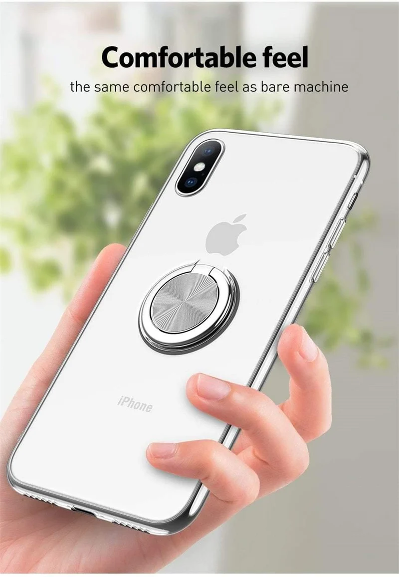 USLION Clear Case For iPhone 7 8 Plus XR XS Max X Hide Ring Stand Holder Transparent Phone Cases for iPhone 6 6s Plus Soft Cover