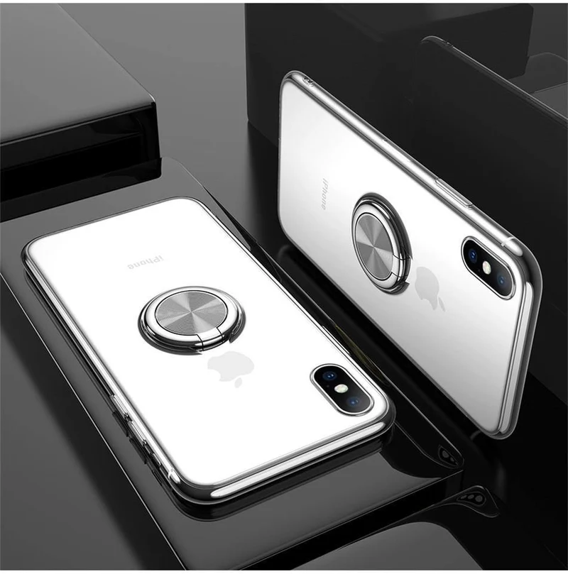 USLION Clear Case For iPhone 7 8 Plus XR XS Max X Hide Ring Stand Holder Transparent Phone Cases for iPhone 6 6s Plus Soft Cover