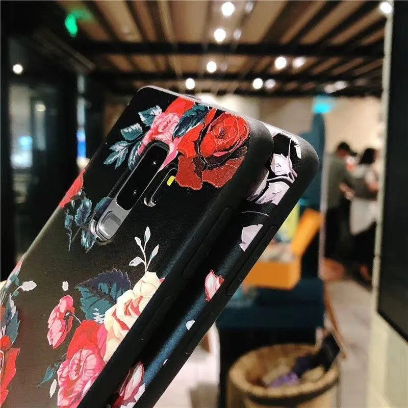 USLION Flower Phone Case For Samsung Galaxy S9 S8 Plus Matte Rose Floral Leaves Back Cover For Samsung Note 9 Soft TPU Cases