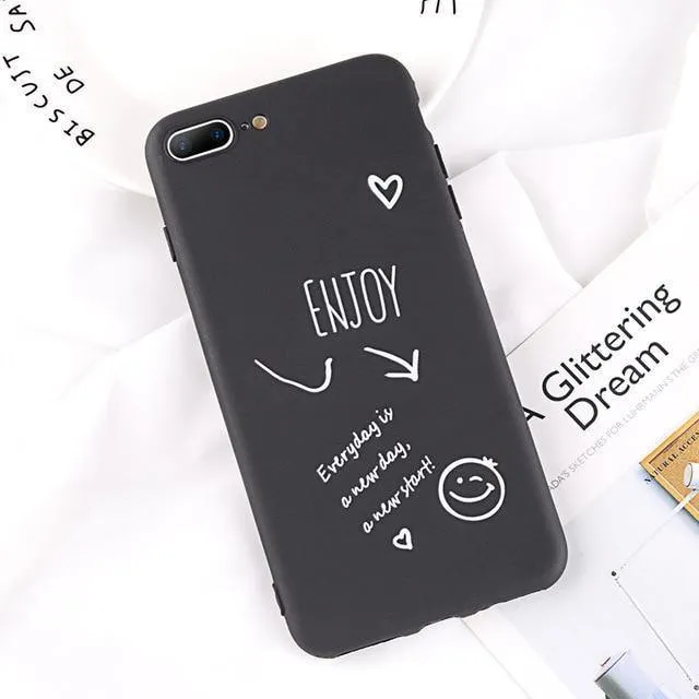 USLION Phone Case For iPhone 7 Plus Funny Letter Cases For iPhone XR XS Max X 8 7 6 6S Plus Cartoon Smile Emoji Soft TPU Cover