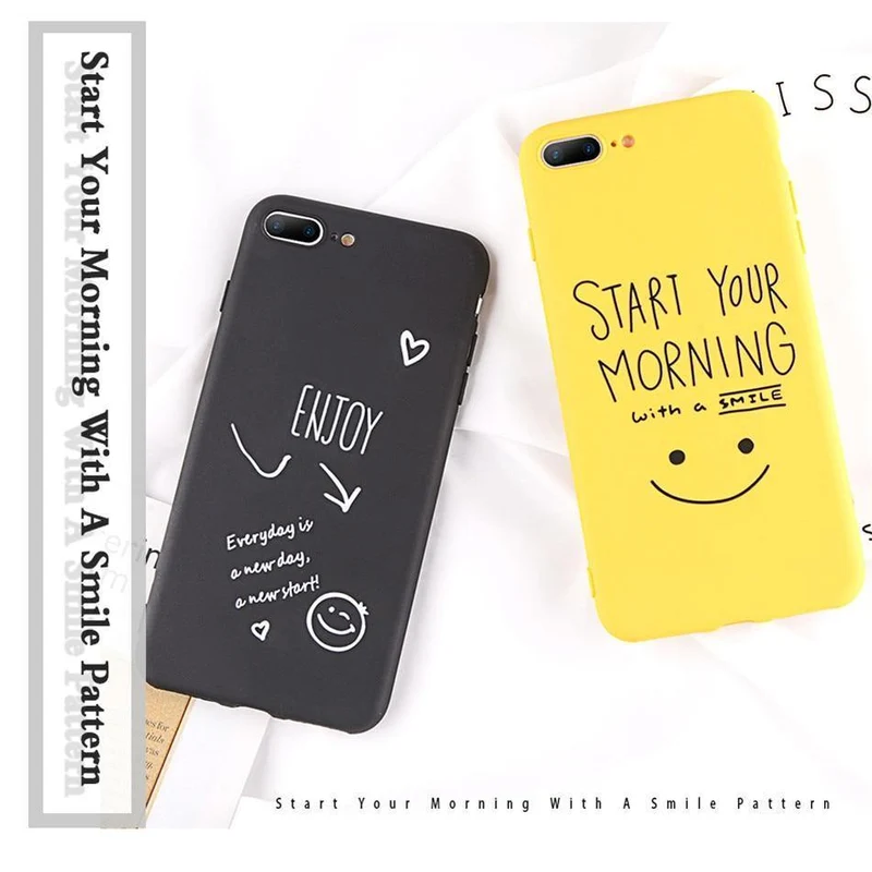 USLION Phone Case For iPhone 7 Plus Funny Letter Cases For iPhone XR XS Max X 8 7 6 6S Plus Cartoon Smile Emoji Soft TPU Cover