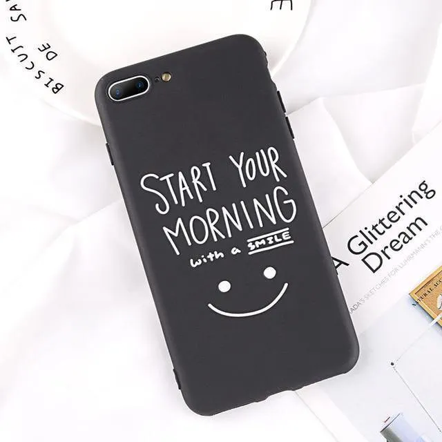 USLION Phone Case For iPhone 7 Plus Funny Letter Cases For iPhone XR XS Max X 8 7 6 6S Plus Cartoon Smile Emoji Soft TPU Cover