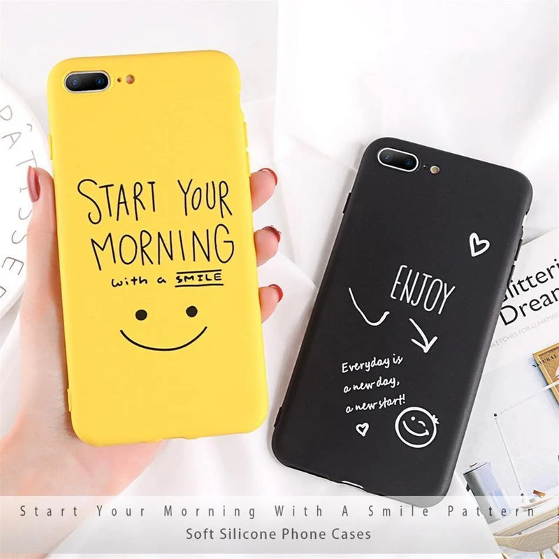 USLION Phone Case For iPhone 7 Plus Funny Letter Cases For iPhone XR XS Max X 8 7 6 6S Plus Cartoon Smile Emoji Soft TPU Cover