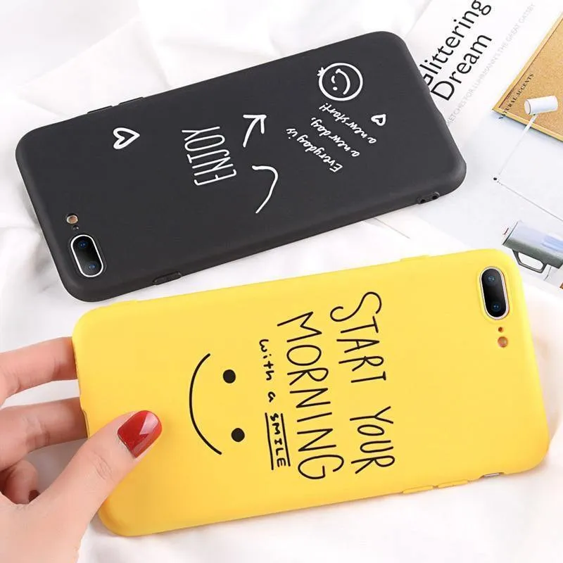 USLION Phone Case For iPhone 7 Plus Funny Letter Cases For iPhone XR XS Max X 8 7 6 6S Plus Cartoon Smile Emoji Soft TPU Cover