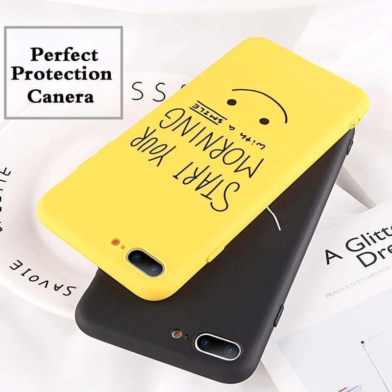 USLION Phone Case For iPhone 7 Plus Funny Letter Cases For iPhone XR XS Max X 8 7 6 6S Plus Cartoon Smile Emoji Soft TPU Cover