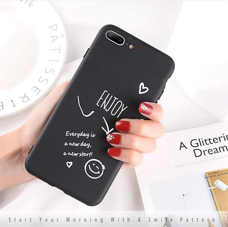USLION Phone Case For iPhone 7 Plus Funny Letter Cases For iPhone XR XS Max X 8 7 6 6S Plus Cartoon Smile Emoji Soft TPU Cover