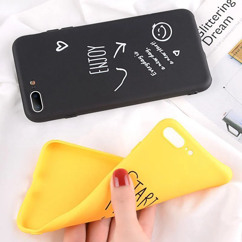 USLION Phone Case For iPhone 7 Plus Funny Letter Cases For iPhone XR XS Max X 8 7 6 6S Plus Cartoon Smile Emoji Soft TPU Cover