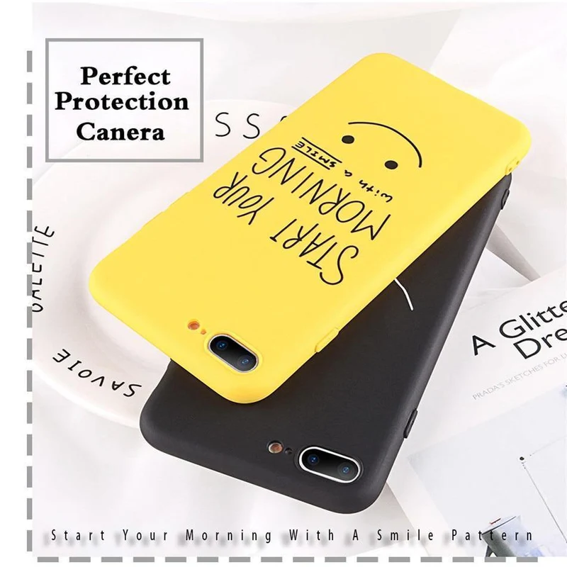 USLION Phone Case For iPhone 7 Plus Funny Letter Cases For iPhone XR XS Max X 8 7 6 6S Plus Cartoon Smile Emoji Soft TPU Cover