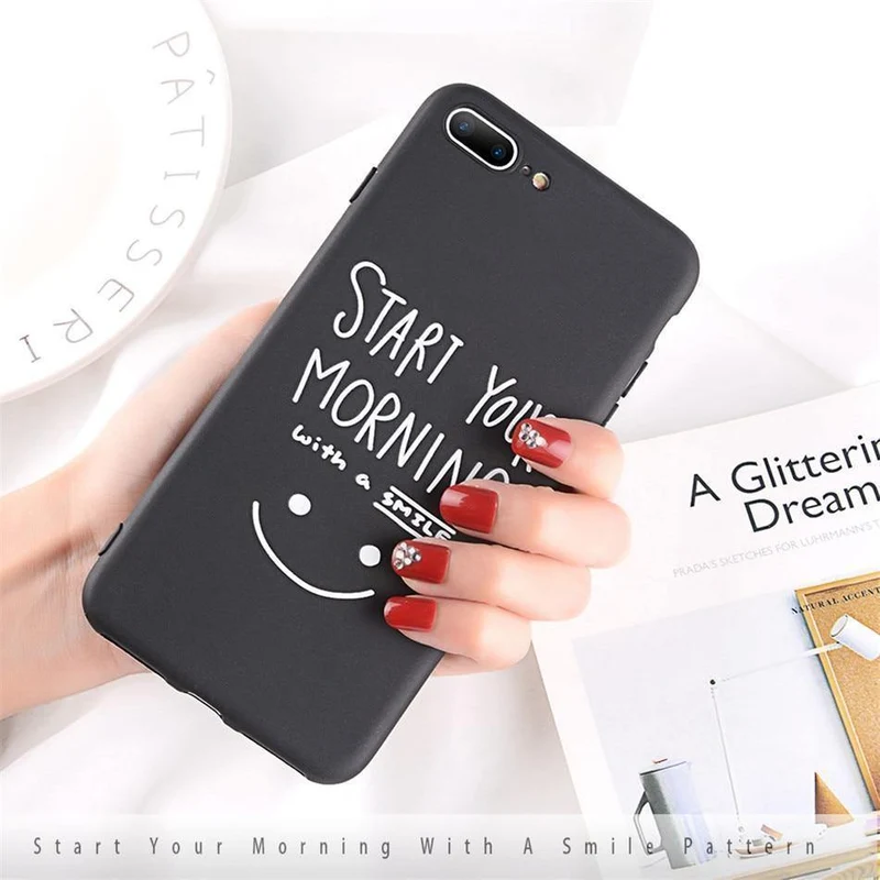 USLION Phone Case For iPhone 7 Plus Funny Letter Cases For iPhone XR XS Max X 8 7 6 6S Plus Cartoon Smile Emoji Soft TPU Cover