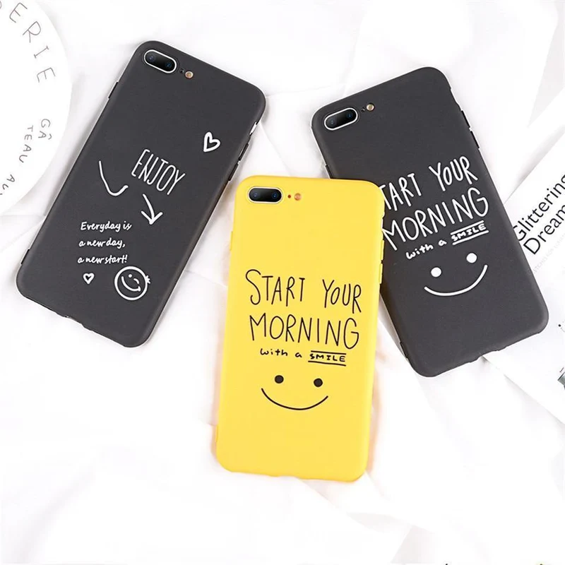 USLION Phone Case For iPhone 7 Plus Funny Letter Cases For iPhone XR XS Max X 8 7 6 6S Plus Cartoon Smile Emoji Soft TPU Cover