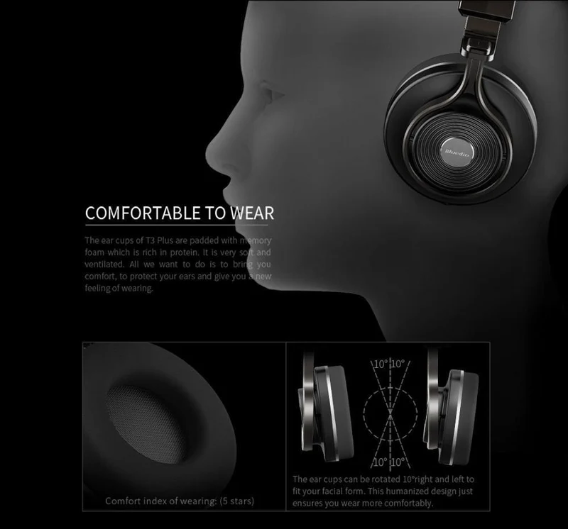 Bluedio T3 Plus Drahtlose Bluetooth-Kopfhörer / Headset mit Mikrofon- / Micro-SD-Kartensteckplatz Bluetooth-Kopfhörer / Headset
