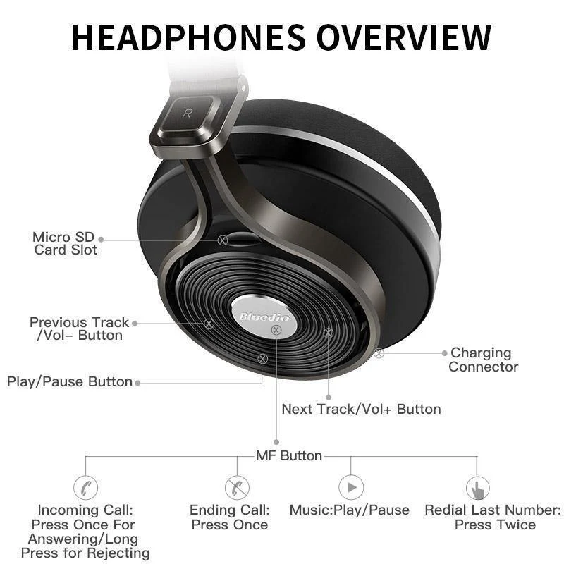 Bluedio T3 Plus Drahtlose Bluetooth-Kopfhörer / Headset mit Mikrofon- / Micro-SD-Kartensteckplatz Bluetooth-Kopfhörer / Headset