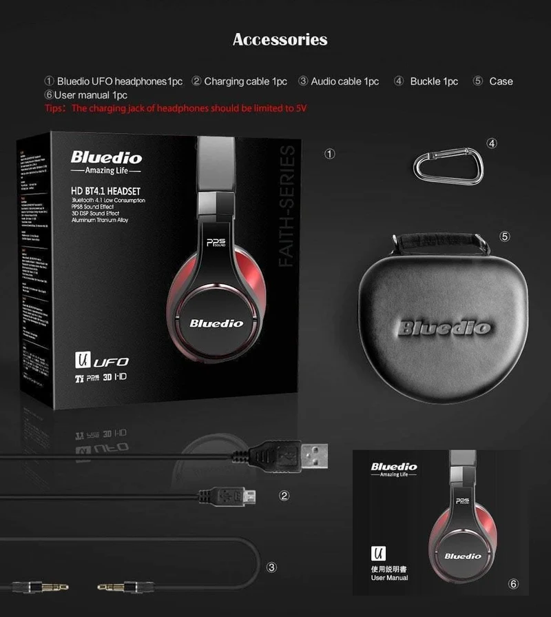 Bluedio U(UFO)High-End-Bluetooth-Kopfhörer, patentierte 8 Treiber/3D-Sound/Aluminiumlegierung/HiFi-Over-Ear-Funkkopfhörer