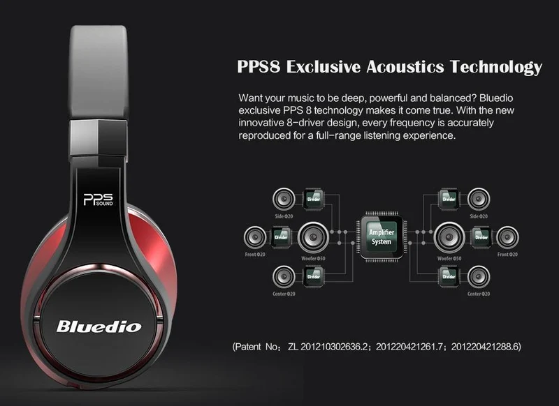 Bluedio U(UFO)High-End-Bluetooth-Kopfhörer, patentierte 8 Treiber/3D-Sound/Aluminiumlegierung/HiFi-Over-Ear-Funkkopfhörer