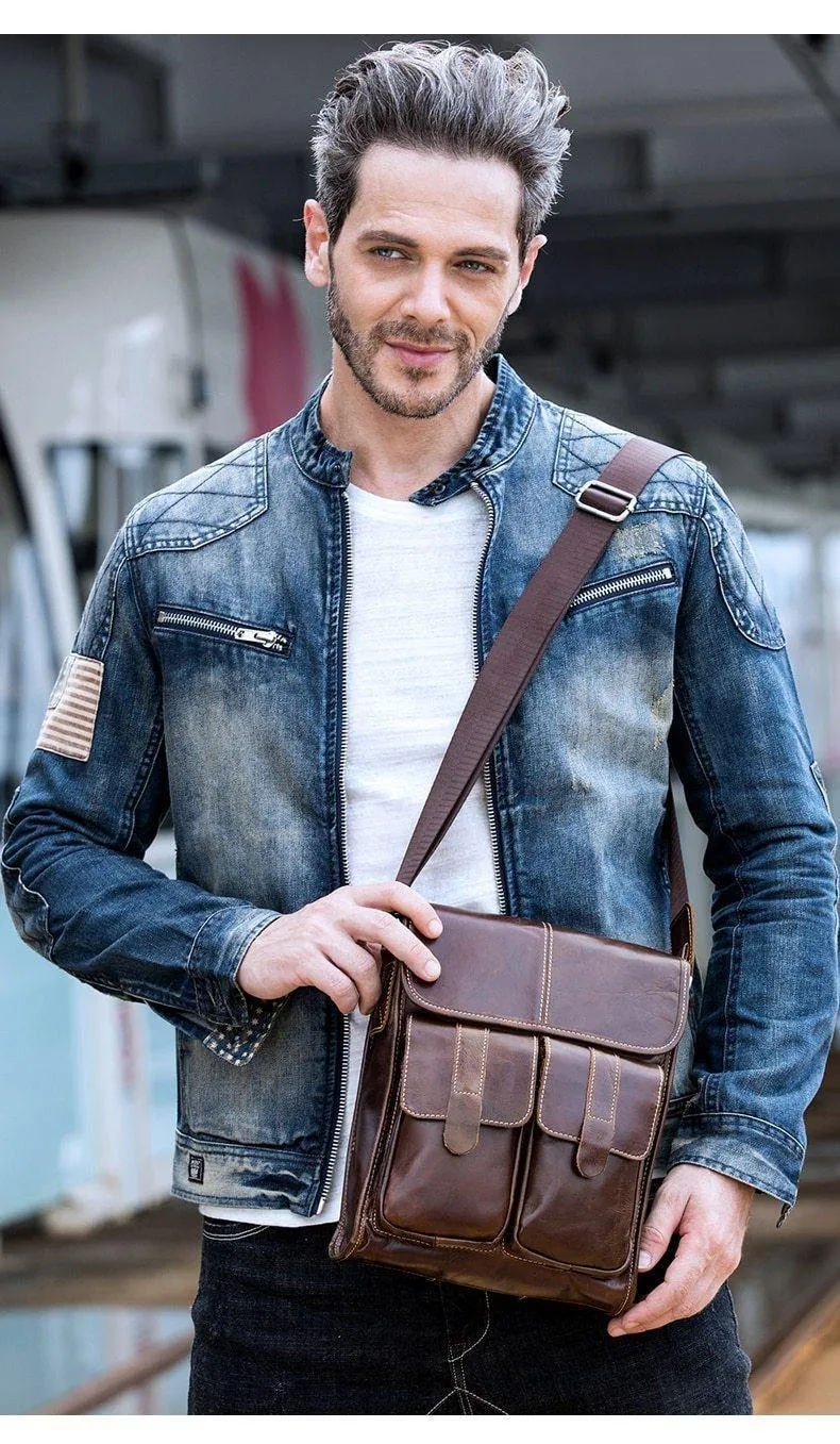 Echtes Leder Tasche Herren Taschen Herren Messenger Bags männlich kleine Klappe Vintage Leder Schulter Crossbody Taschen für Mann 366