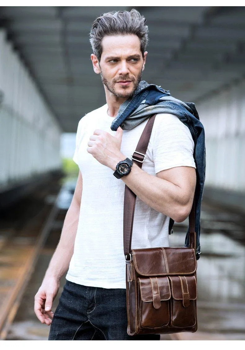 Echtes Leder Tasche Herren Taschen Herren Messenger Bags männlich kleine Klappe Vintage Leder Schulter Crossbody Taschen für Mann 366