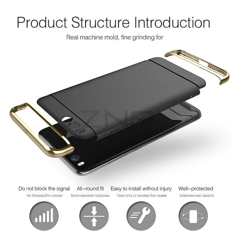 ZNP Luxury Electroplate Shockproof Case For Xiaomi Mi 6 5 5S Plus Hard Back Cover Cases For Xiaomi Mi 6 5 5X 5C Phone Case shell