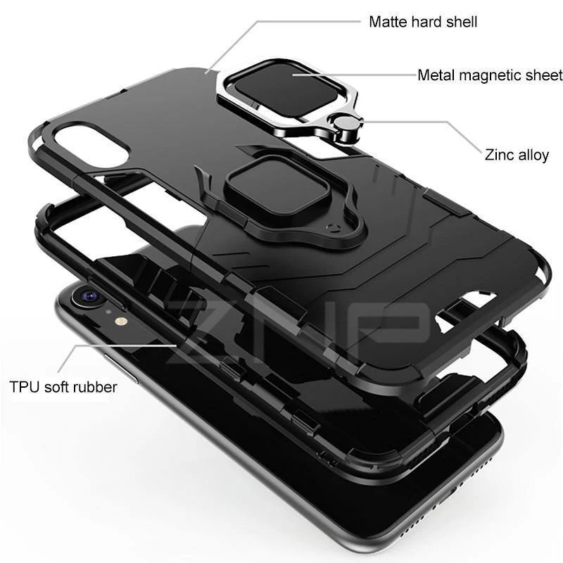 ZNP Luxury Armor Phone Case For iPhone 6 6s 7 8 Plus X 10 Shockproof Cover For iPhone X XS Max XR 5 5s SE Case With Holder Ring