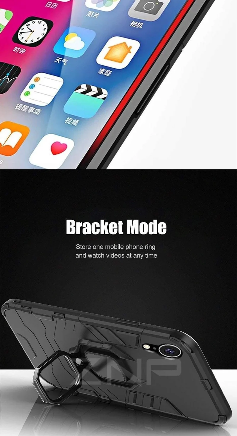 ZNP Luxury Armor Phone Case For iPhone 6 6s 7 8 Plus X 10 Shockproof Cover For iPhone X XS Max XR 5 5s SE Case With Holder Ring