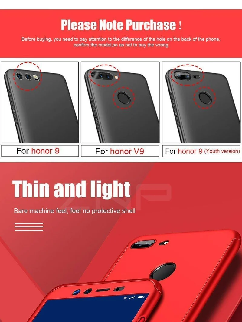 ZNP 360 Degree Full Cover Protection Case For Huawei Honor 9 10 Lite Cases With Glass For Honor V9 Play V10 Phone Case Shell