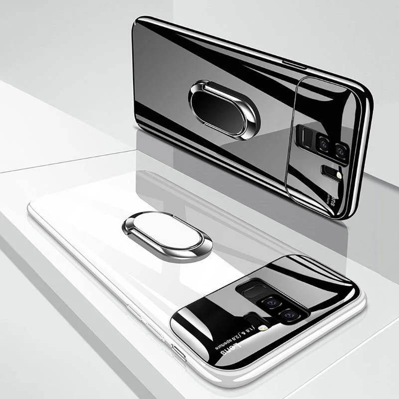 ZNP Luxury Ring Stand Case For Samsung Galaxy S9 Plus Slim PC + Glass Holoder Glossy Cover Cases For Samsung S9 Plus Phone Case