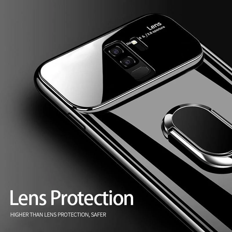 ZNP Luxury Ring Stand Case For Samsung Galaxy S9 Plus Slim PC + Glass Holoder Glossy Cover Cases For Samsung S9 Plus Phone Case