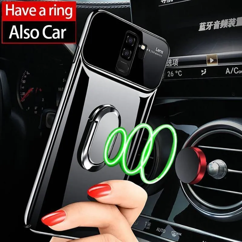 ZNP Luxury Ring Stand Case For Samsung Galaxy S9 Plus Slim PC + Glass Holoder Glossy Cover Cases For Samsung S9 Plus Phone Case