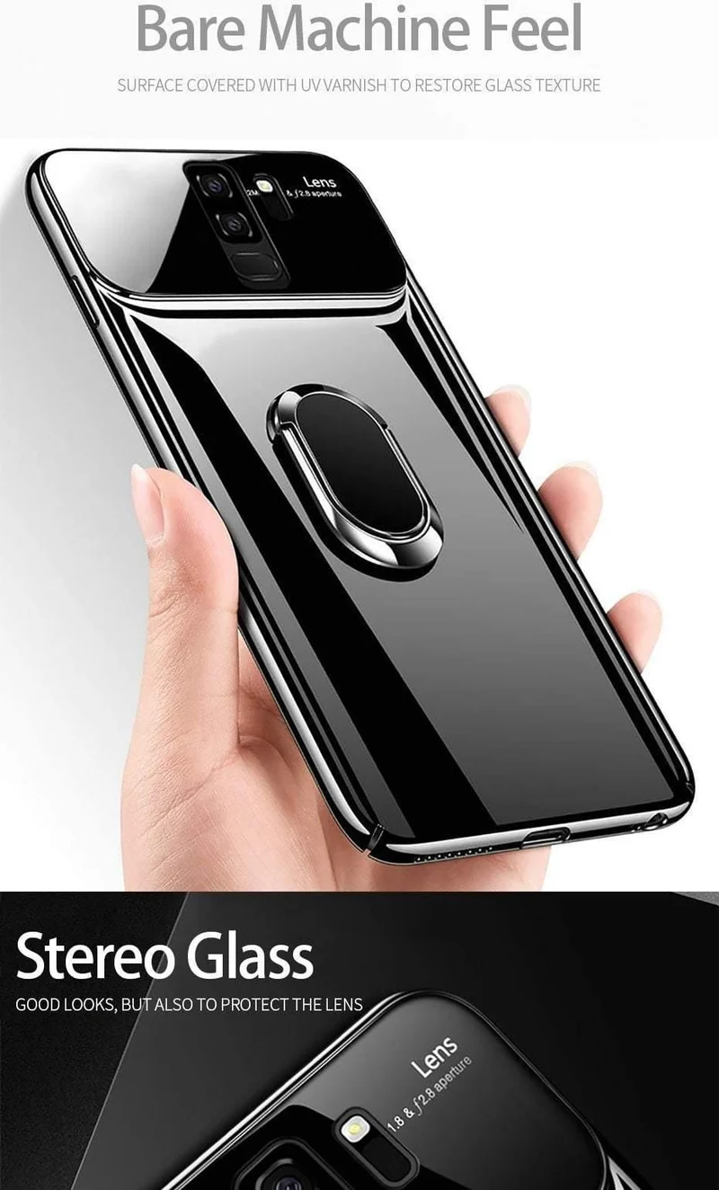 ZNP Luxury Ring Stand Case For Samsung Galaxy S9 Plus Slim PC + Glass Holoder Glossy Cover Cases For Samsung S9 Plus Phone Case