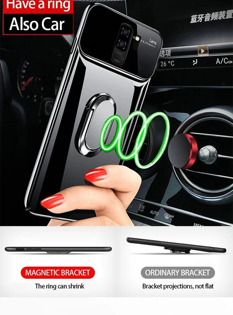 ZNP Luxury Ring Stand Case For Samsung Galaxy S9 Plus Slim PC + Glass Holoder Glossy Cover Cases For Samsung S9 Plus Phone Case