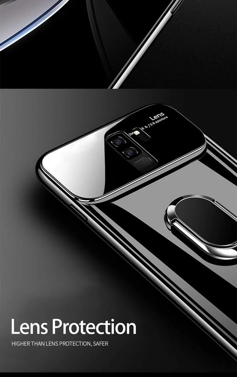 ZNP Luxury Ring Stand Case For Samsung Galaxy S9 Plus Slim PC + Glass Holoder Glossy Cover Cases For Samsung S9 Plus Phone Case