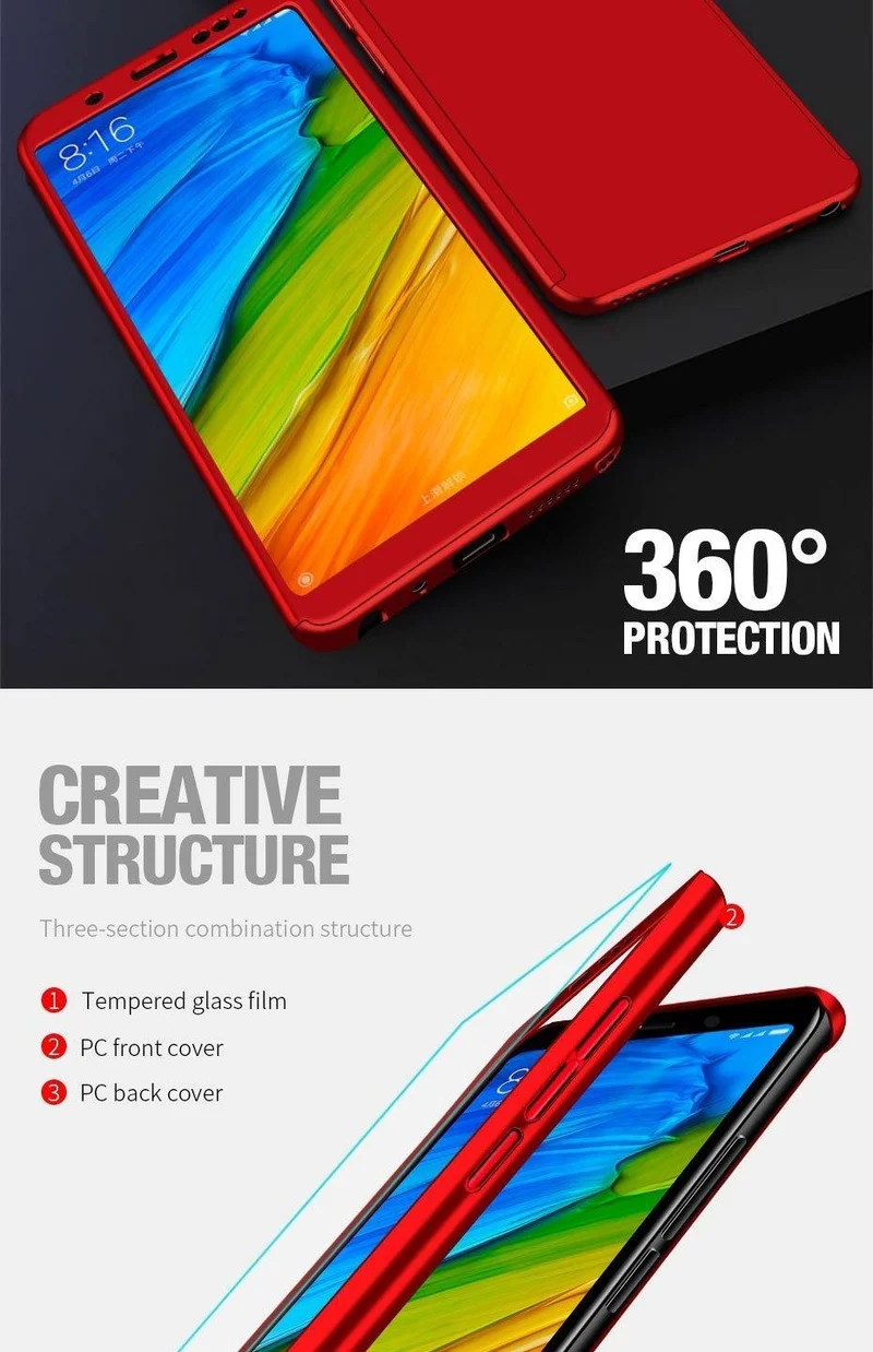 ZNP Luxury Full Cover Case For Xiaomi Redmi Note 5 6 Pro Redmi Note 7 5A Case With Glass For Redmi 4X 6A 6 Pro 5 Plus Phone Case