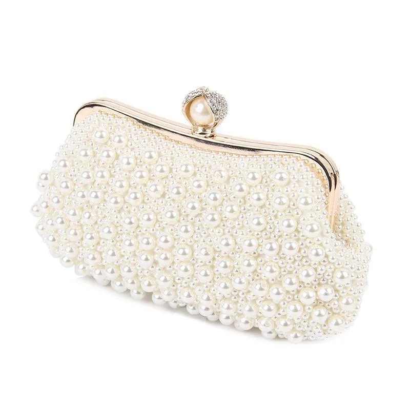 Damen Perlentasche Perlenweiß Muschel Messenger Bags Luxus Perlen Handtasche Abend Clutch Tasche für Braut/Brautjungfer