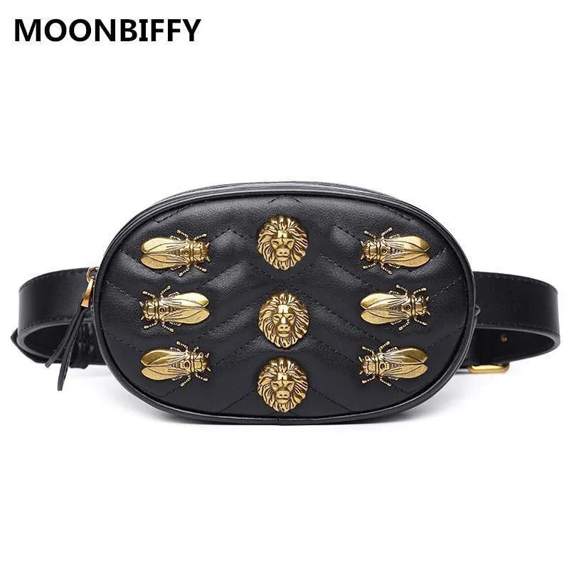 Frauen nieten Taille Fanny Pack taschen luxus marke mode samt leder brust gürtel handtasche rot schwarz hohe qualität