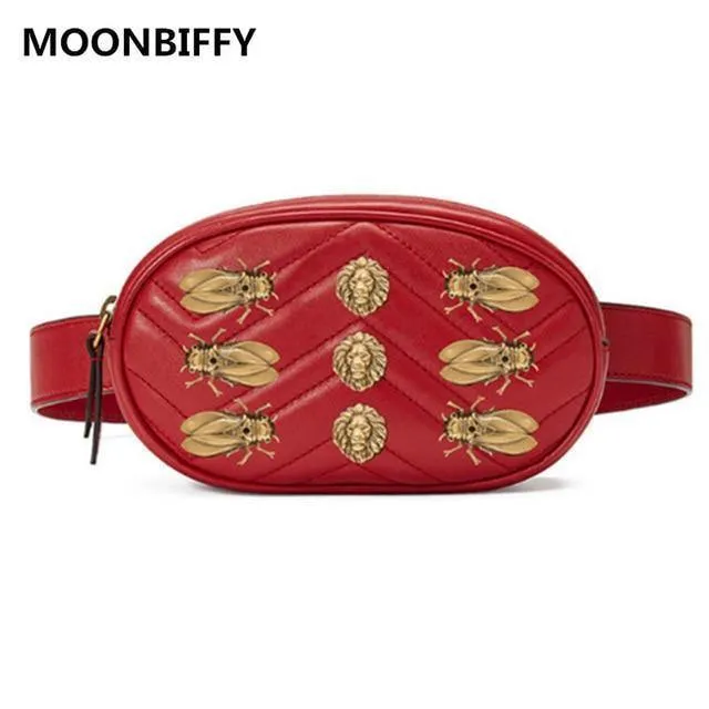 Frauen nieten Taille Fanny Pack taschen luxus marke mode samt leder brust gürtel handtasche rot schwarz hohe qualität