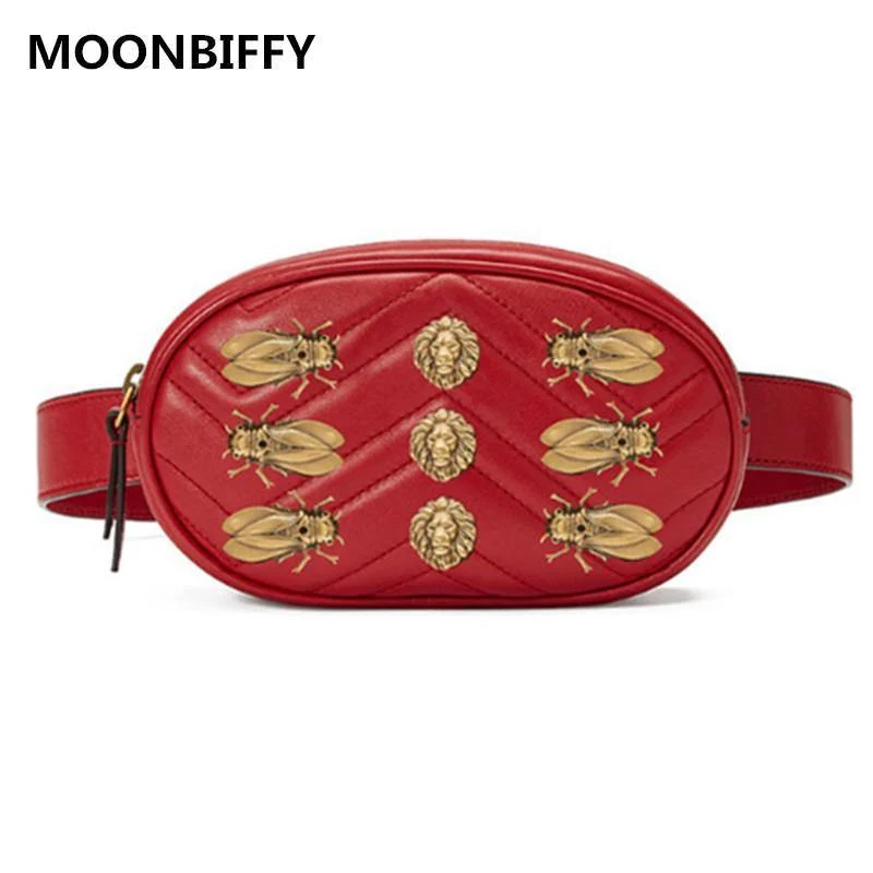Frauen nieten Taille Fanny Pack taschen luxus marke mode samt leder brust gürtel handtasche rot schwarz hohe qualität