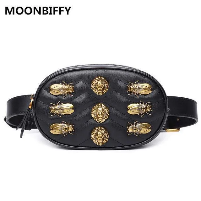 Frauen nieten Taille Fanny Pack taschen luxus marke mode samt leder brust gürtel handtasche rot schwarz hohe qualität