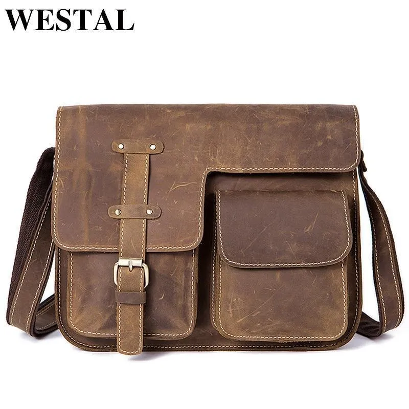 Herrentaschen Crazy Horse Echtes Leder Vintage Umhängetaschen für Männer Umhängetasche Herren Umhängetasche Herren 1050